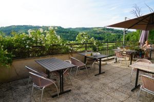 Dining outside with a river view